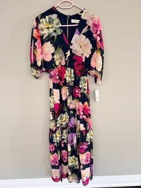 Taylor Navy Floral Maxi Dress with Pink and Cream Blooms Size 2 BNWT FITS BIGGER